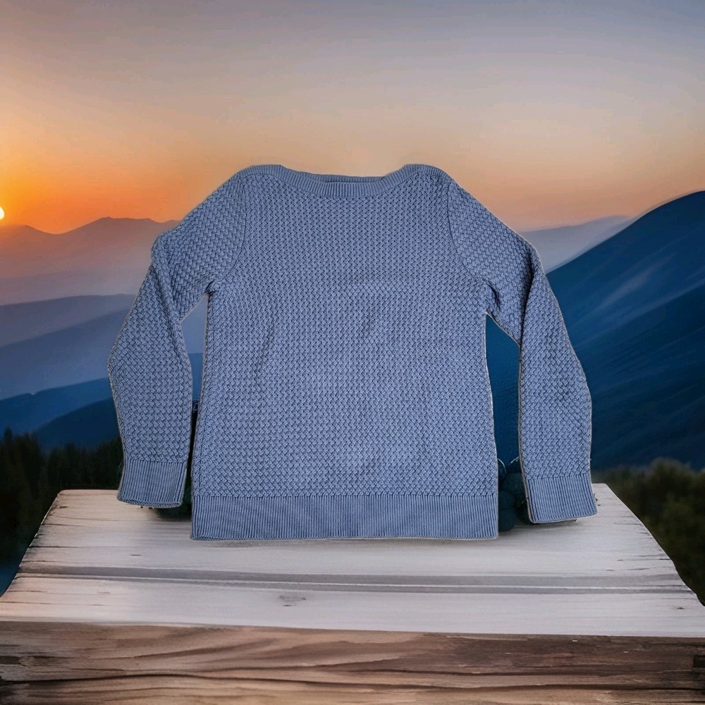 LL Bean Sweater Women's Large Slate Blue Basketweave Boatneck Knit Pullover